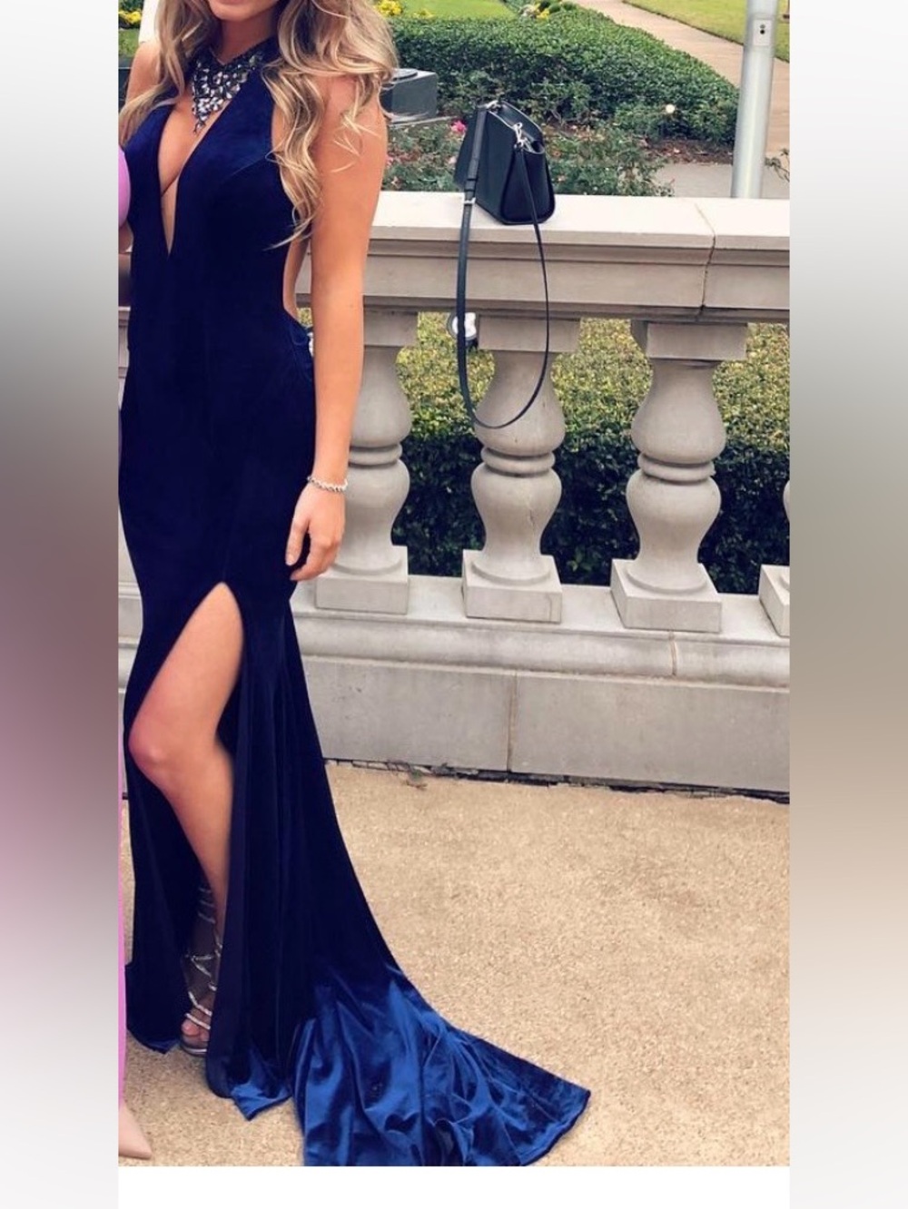 Jovani Deep Navy Velvet Maxi Gown